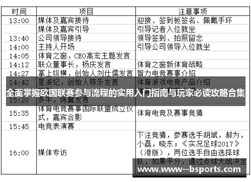 全面掌握欧国联赛参与流程的实用入门指南与玩家必读攻略合集