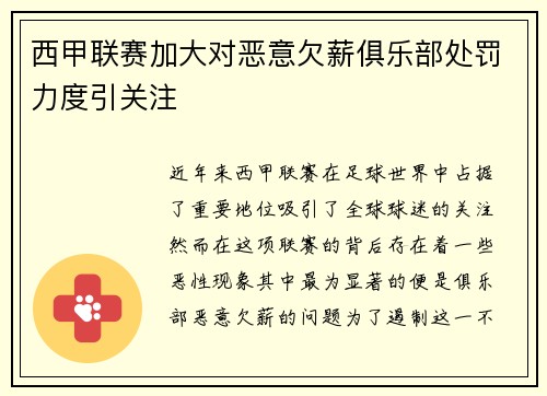 西甲联赛加大对恶意欠薪俱乐部处罚力度引关注 西甲联赛加大对恶意欠薪俱乐部处罚力度引关注